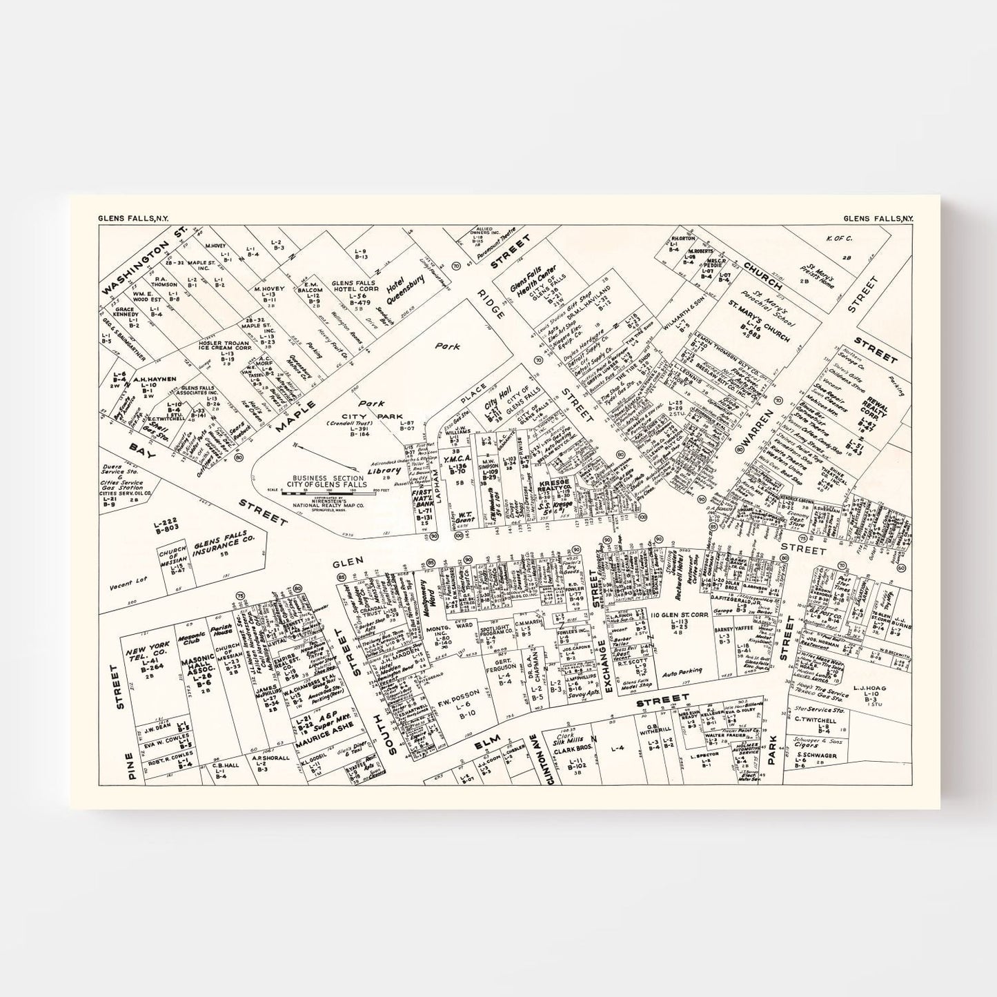 Vintage Map of Glens Falls, NY Business Section 1947