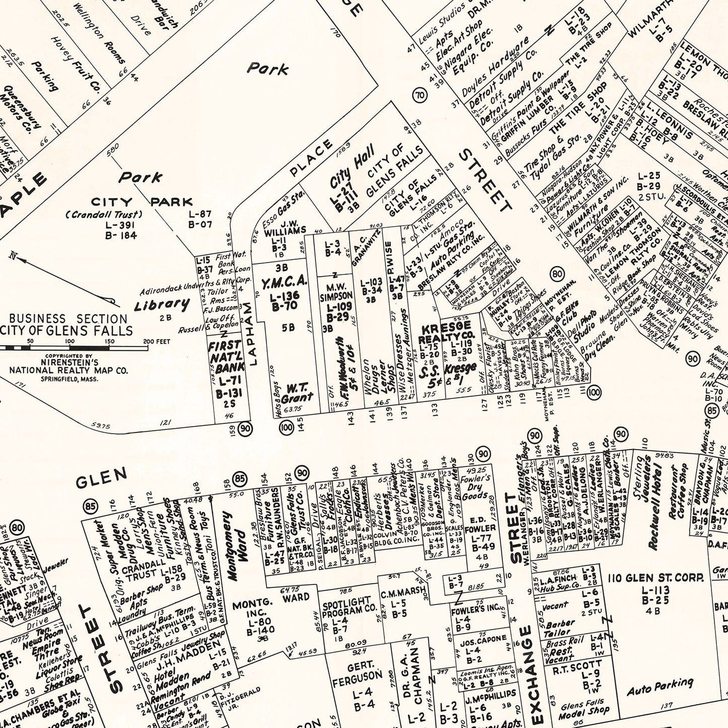 Vintage Map of Glens Falls, NY Business Section 1947