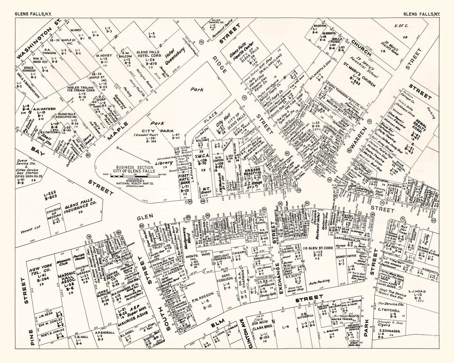 Vintage Map of Glens Falls, NY Business Section 1947