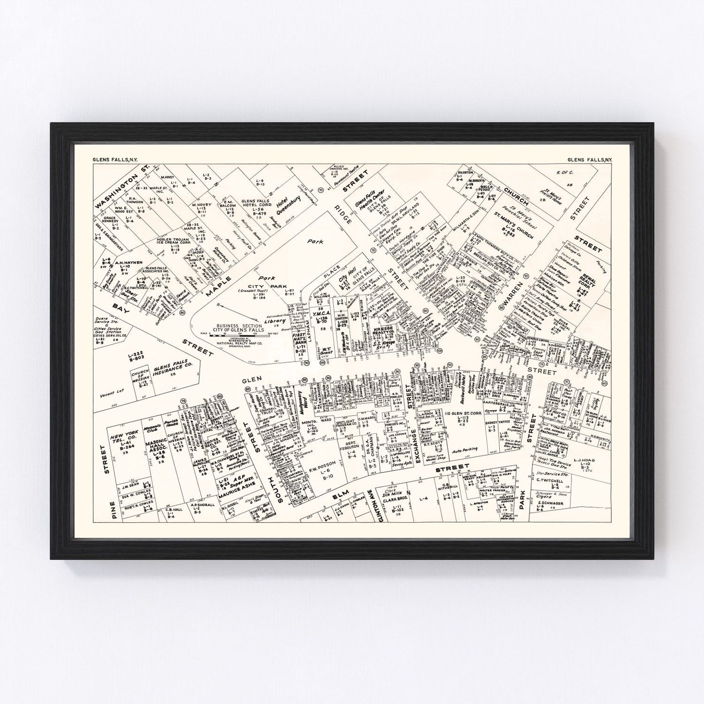 Vintage Map of Glens Falls, NY Business Section 1947