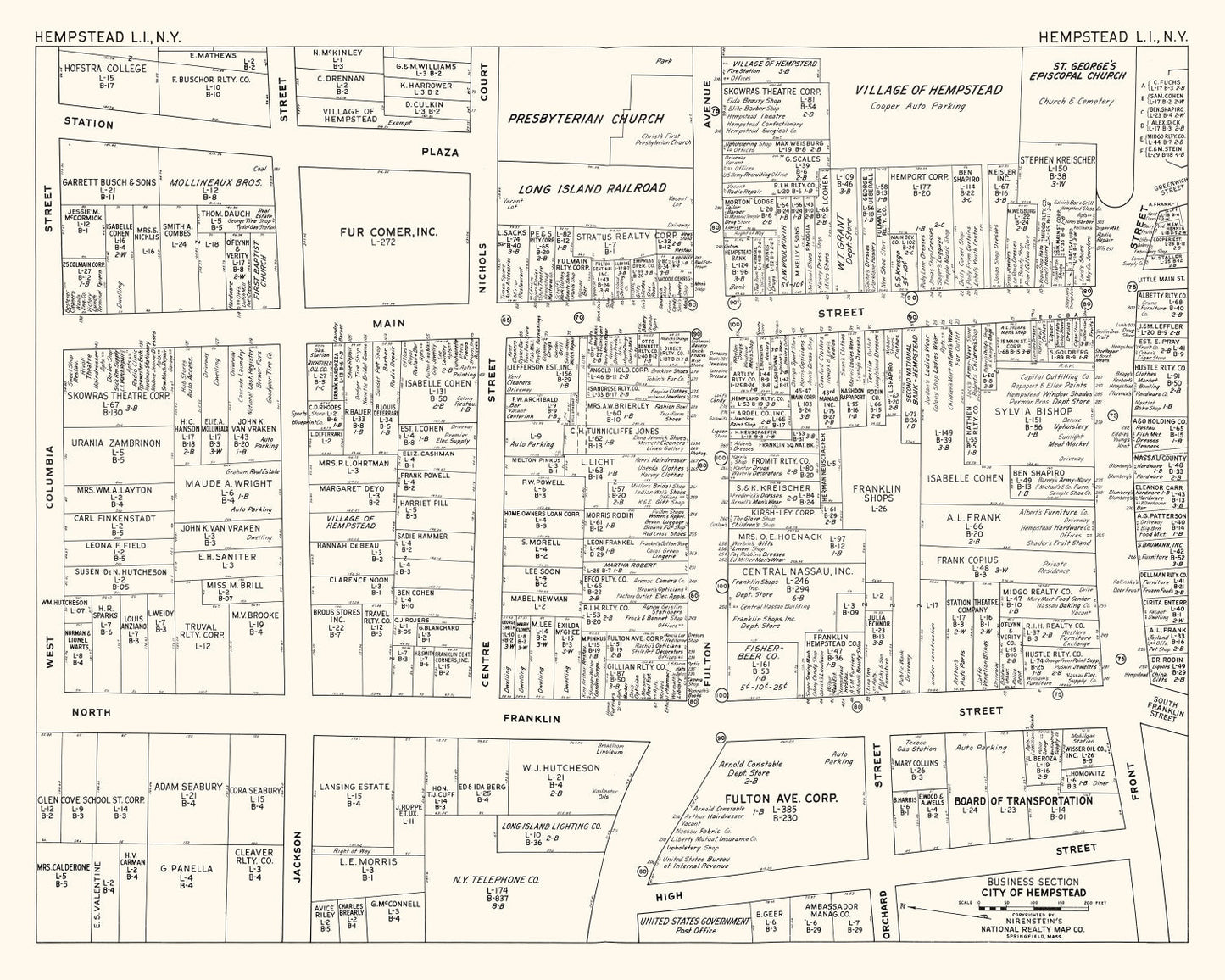 Vintage Map of Hempstead, NY Business Section 1947