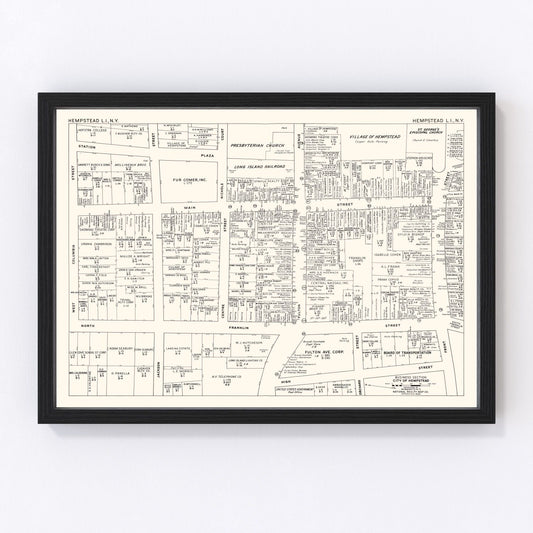 Vintage Map of Hempstead, NY Business Section 1947