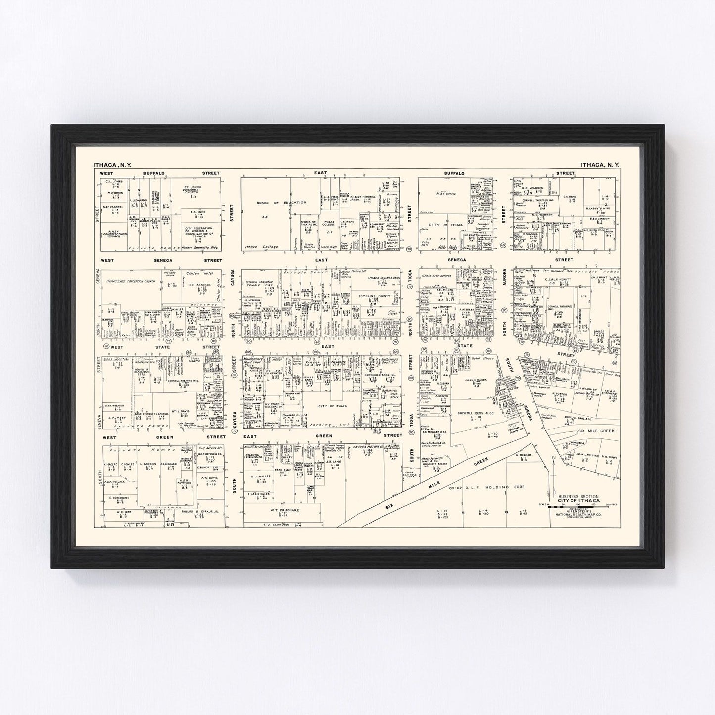 Vintage Map of Ithaca, NY Business Section 1947