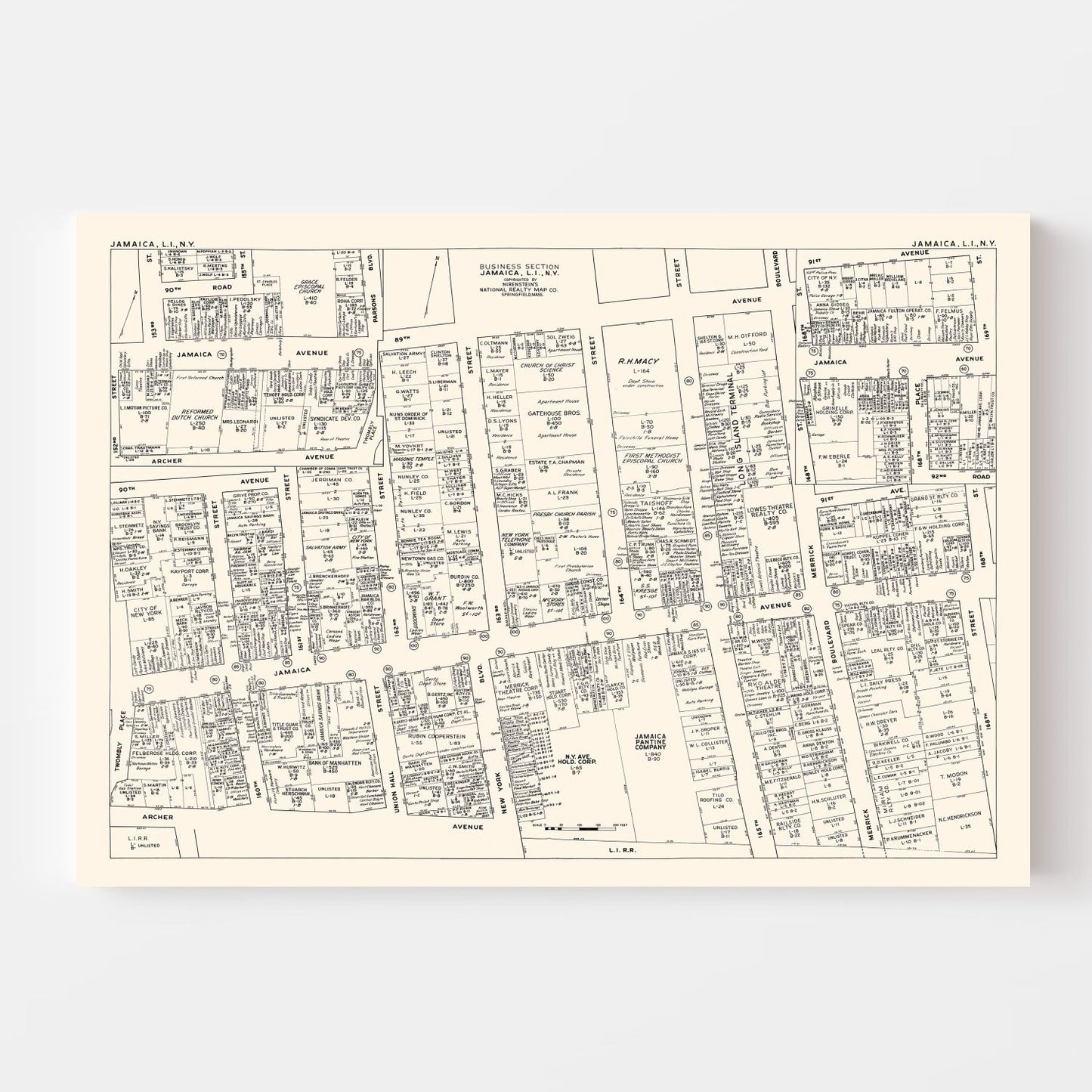 Vintage Map of Jamaica, NY Business Section 1947