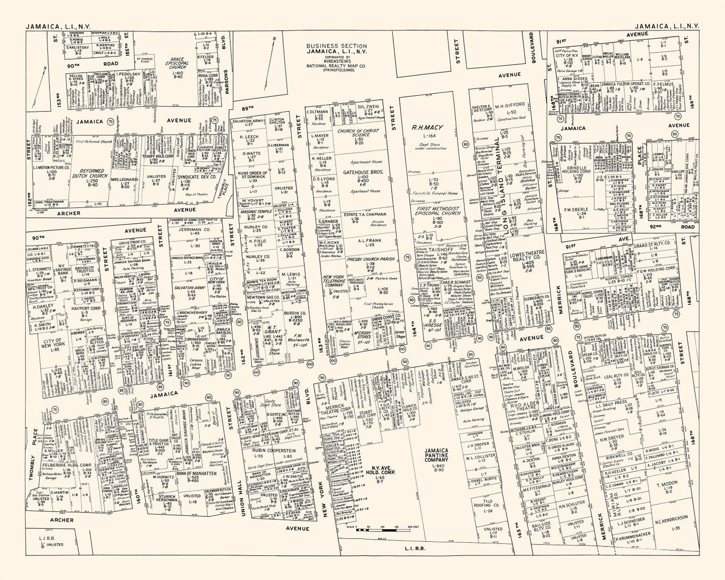 Vintage Map of Jamaica, NY Business Section 1947