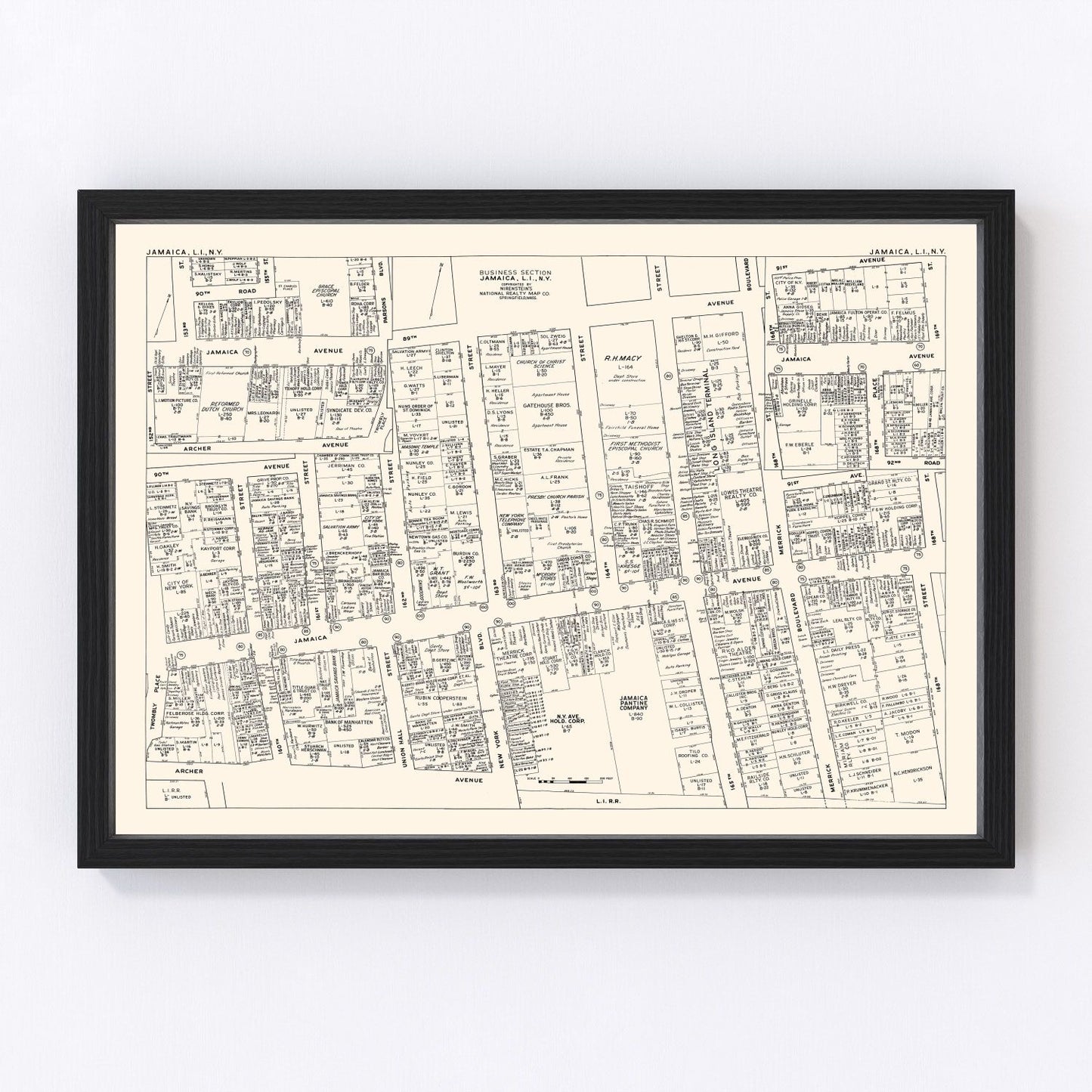 Vintage Map of Jamaica, NY Business Section 1947