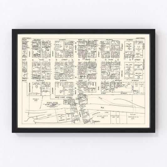 Vintage Map of Jamestown, NY Business Section 1947