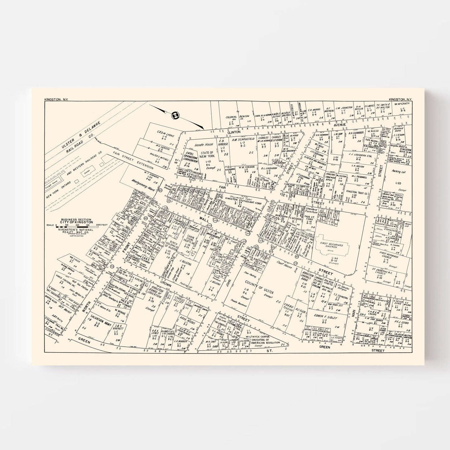 Vintage Map of Kingston, NY Business Section 1947