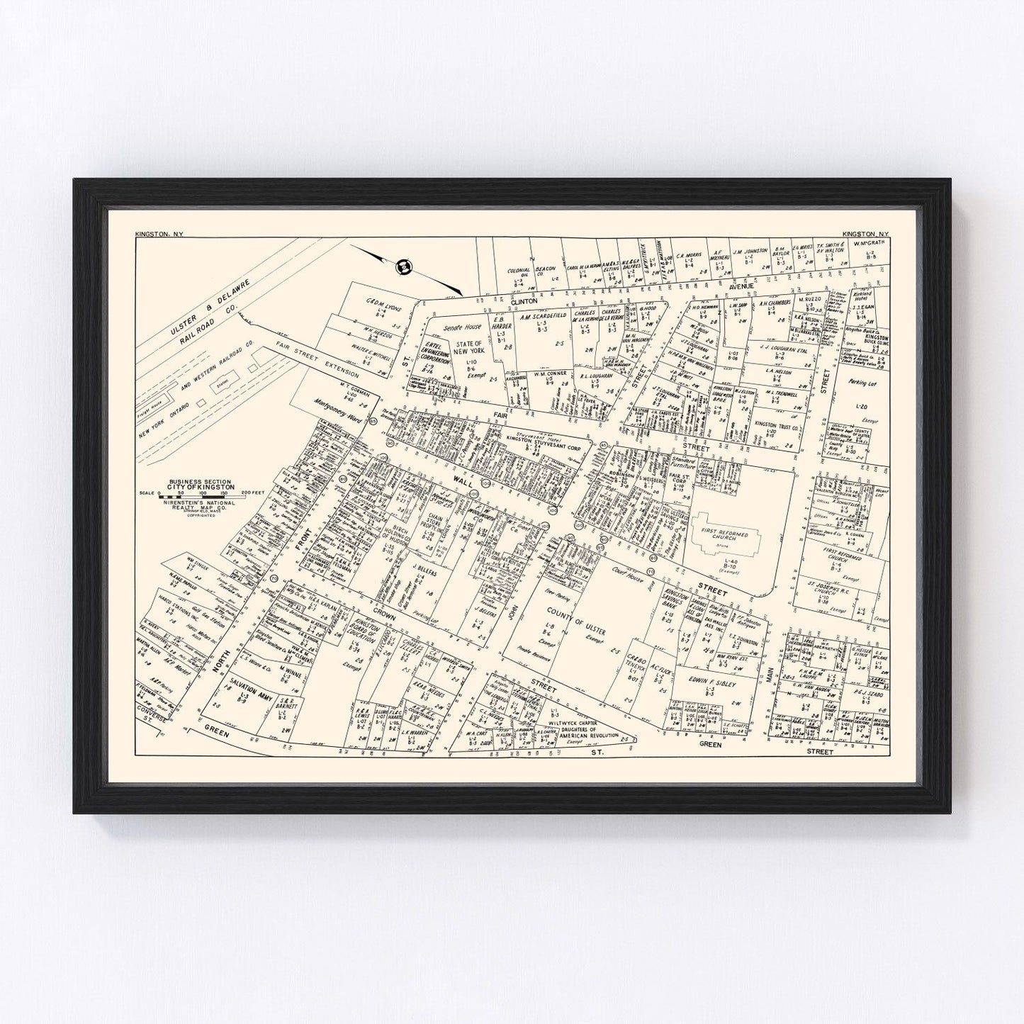 Vintage Map of Kingston, NY Business Section 1947