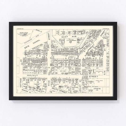 Vintage Map of Lockport, NY Business Section 1947