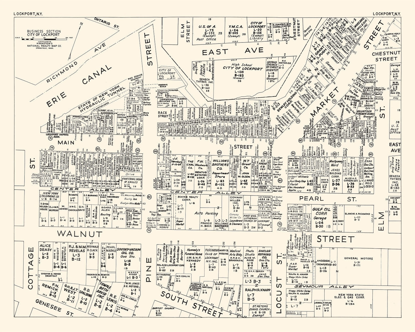 Vintage Map of Lockport, NY Business Section 1947