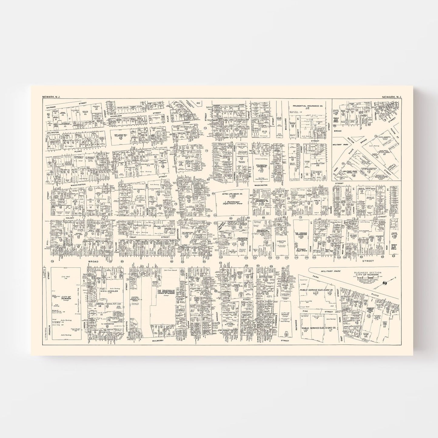 Vintage Map of Newark, NJ Business Section 1947