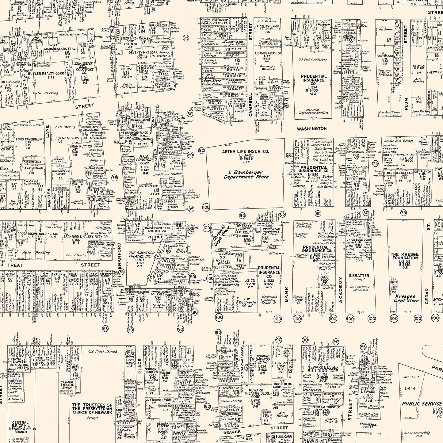 Vintage Map of Newark, NJ Business Section 1947