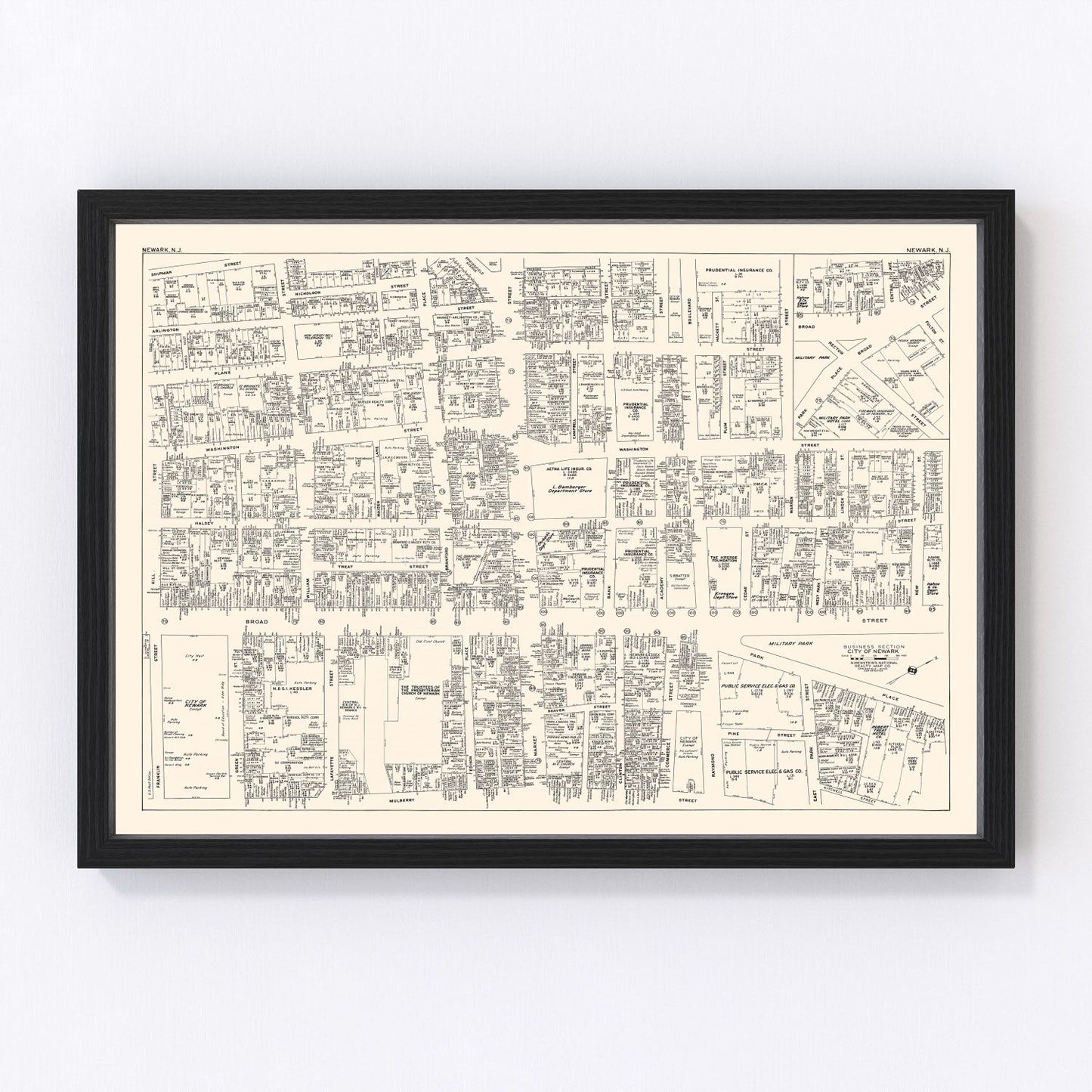 Vintage Map of Newark, NJ Business Section 1947