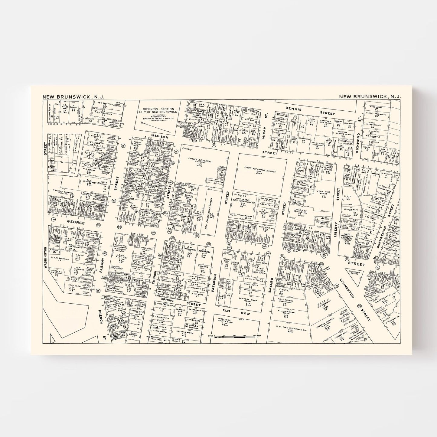 Vintage Map of New Brunswick, NJ Business Section 1947