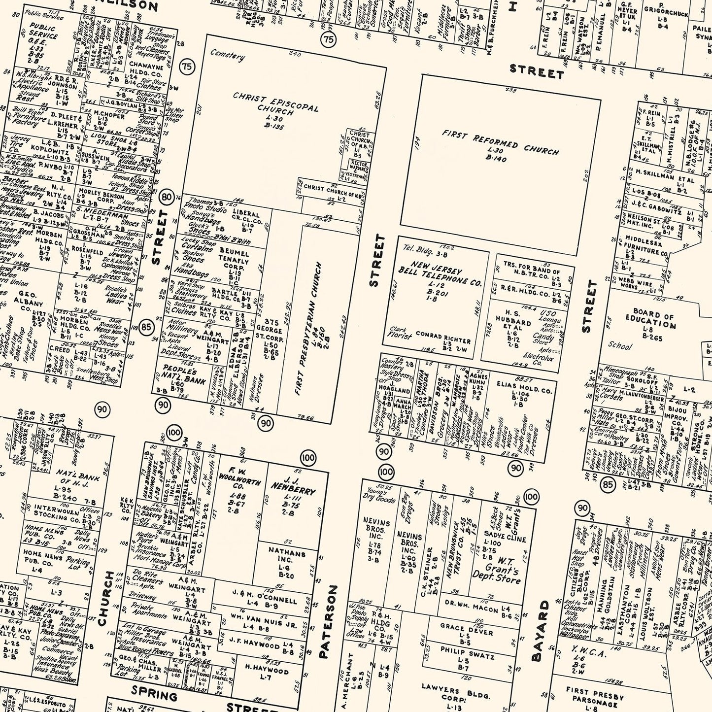 Vintage Map of New Brunswick, NJ Business Section 1947