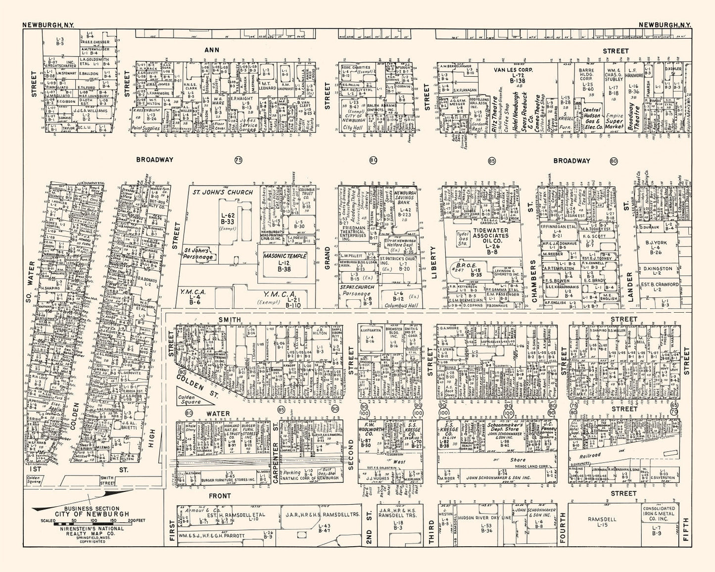 Vintage Map of Newburgh, NY Business Section 1947