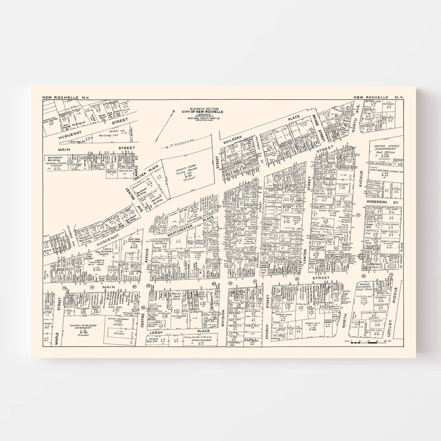 Vintage Map of New Rochelle, NY Business Section 1947