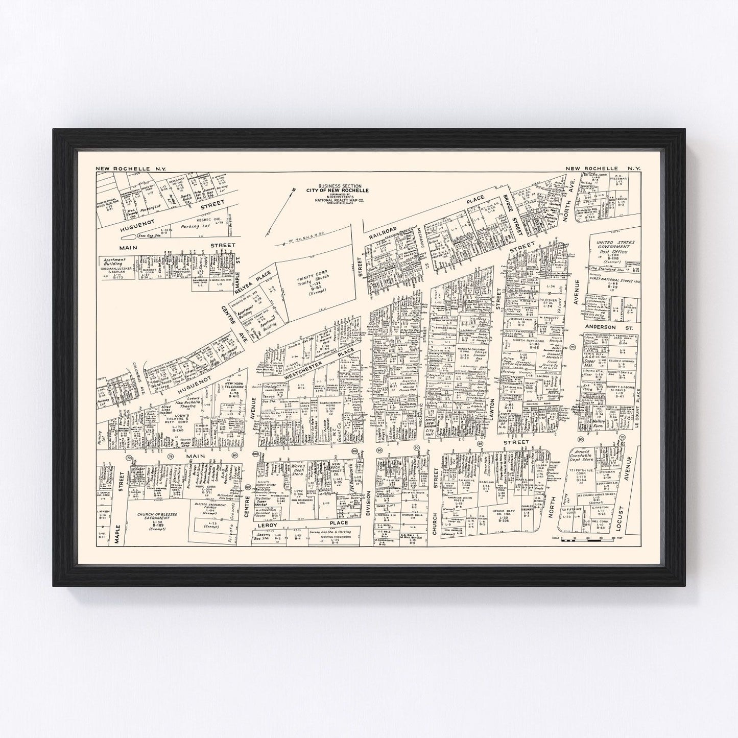 Vintage Map of New Rochelle, NY Business Section 1947