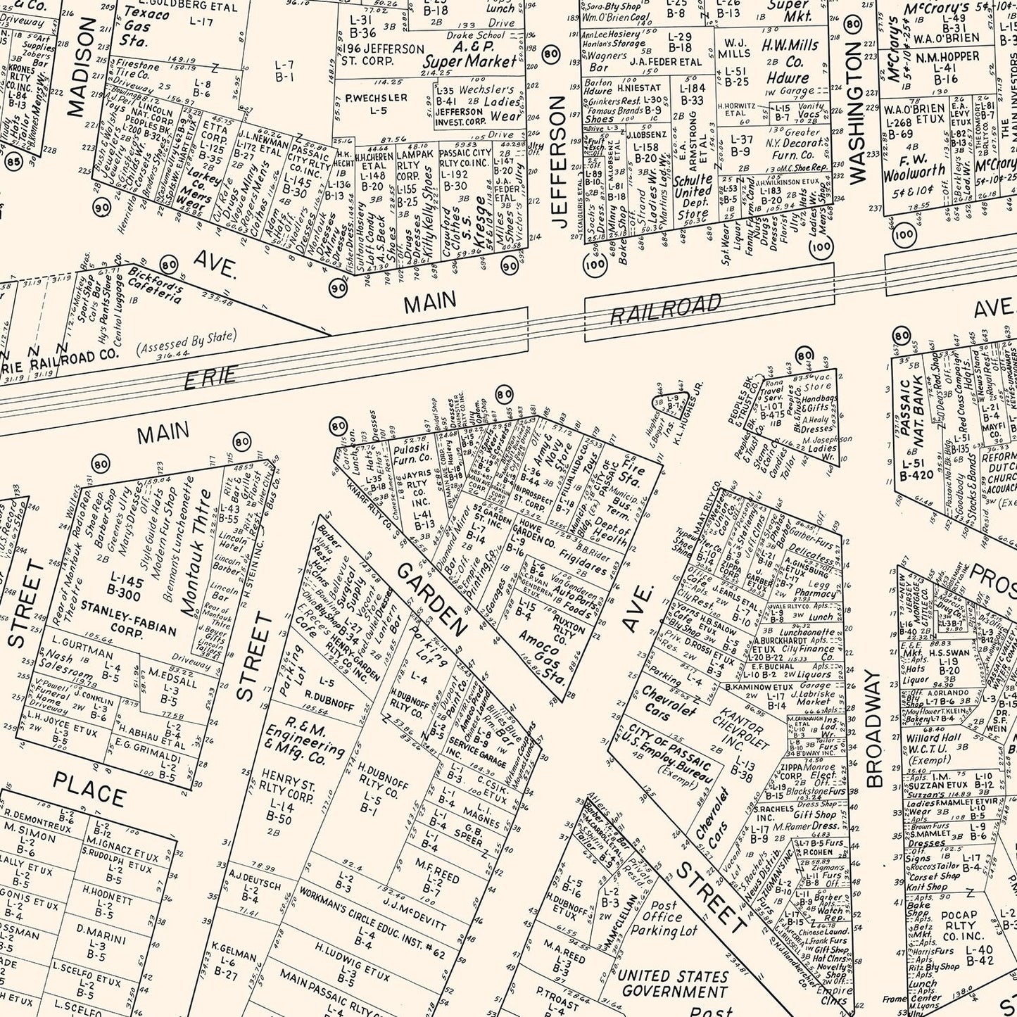 Vintage Map of Passaic, NJ Business Section 1947