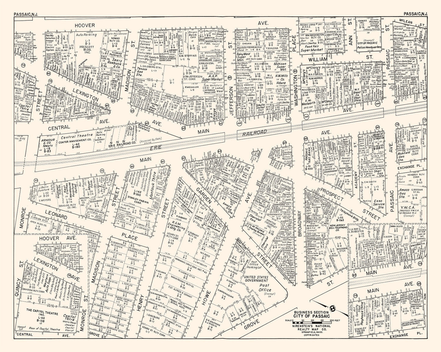 Vintage Map of Passaic, NJ Business Section 1947