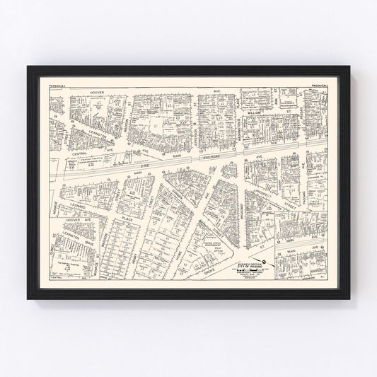 Vintage Map of Passaic, NJ Business Section 1947