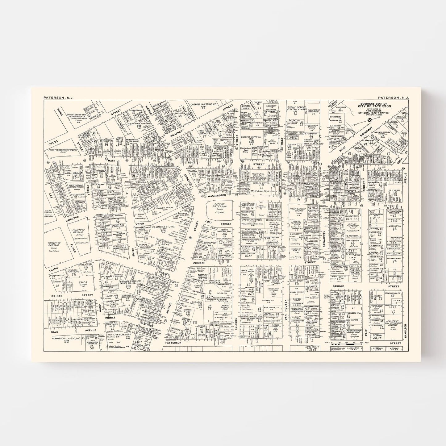 Vintage Map of Paterson, NJ Business Section 1947