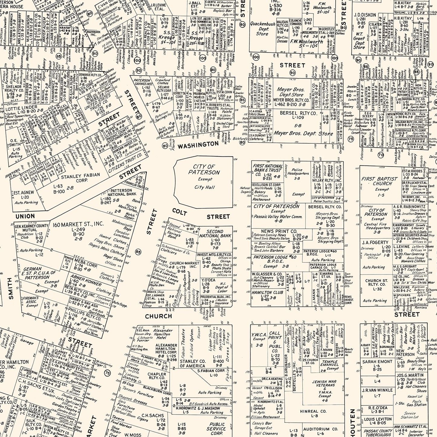Vintage Map of Paterson, NJ Business Section 1947