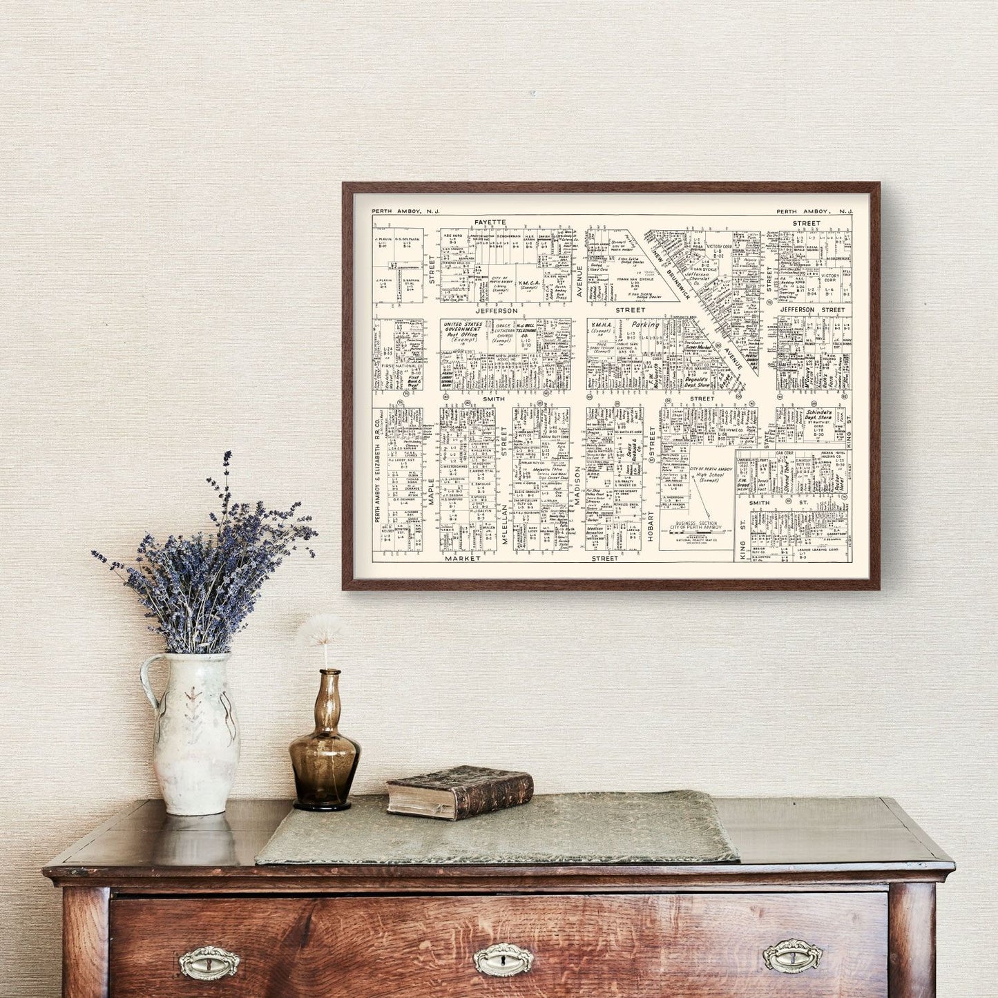 Vintage Map of Perth Amboy, NJ Business Section 1947