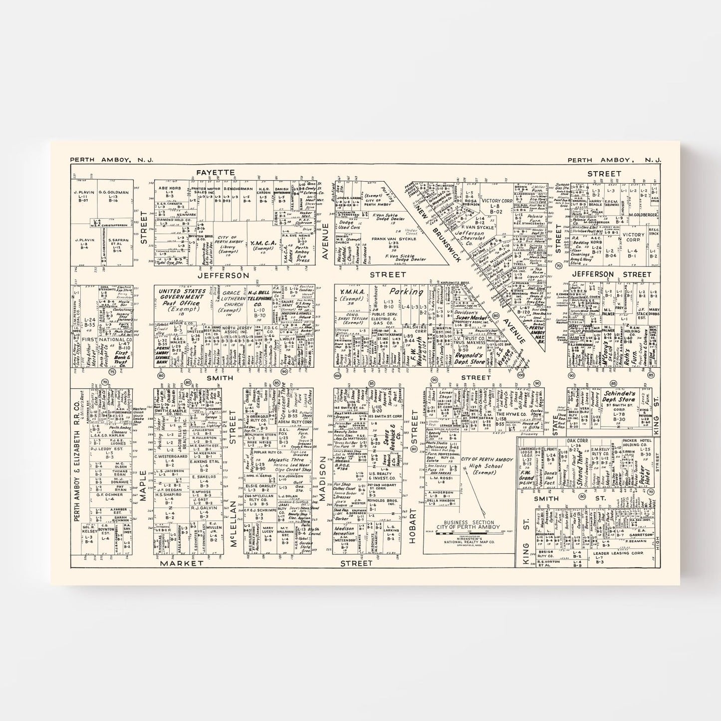Vintage Map of Perth Amboy, NJ Business Section 1947