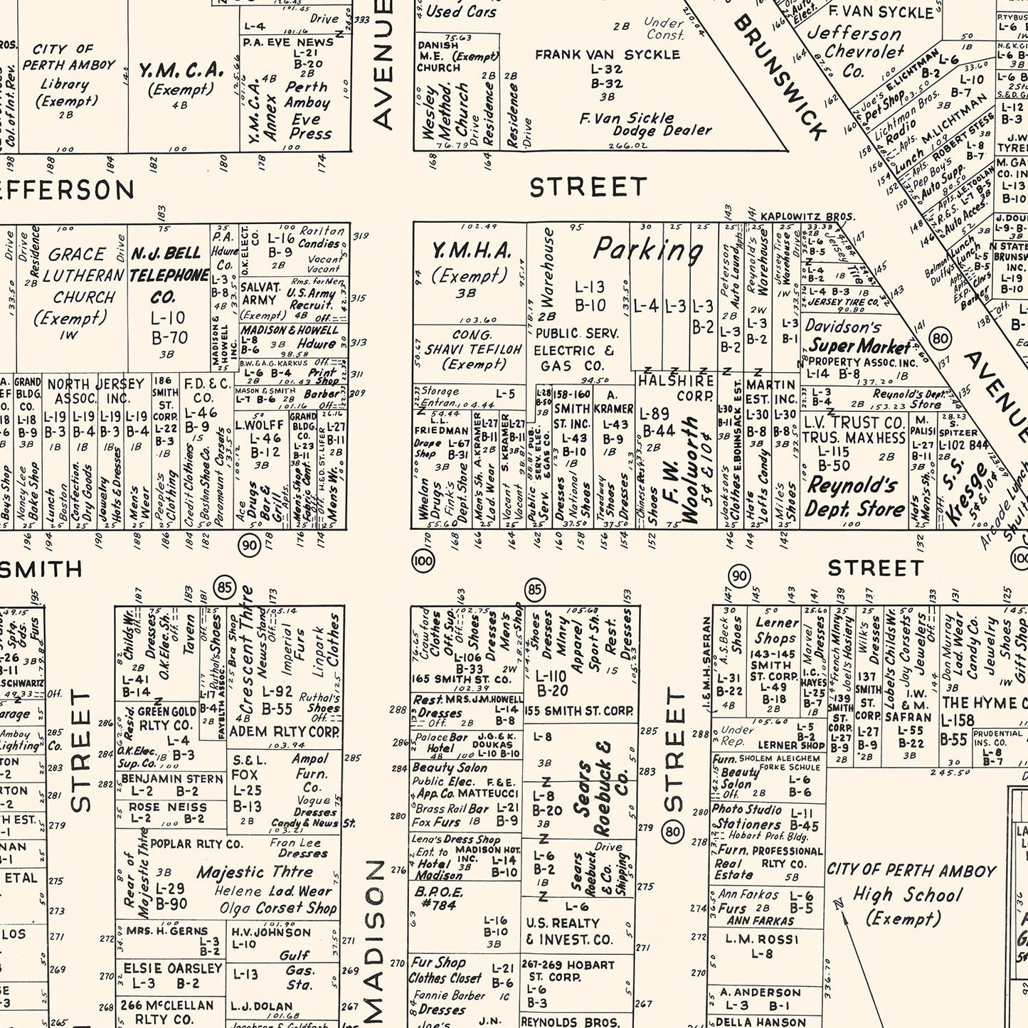 Vintage Map of Perth Amboy, NJ Business Section 1947