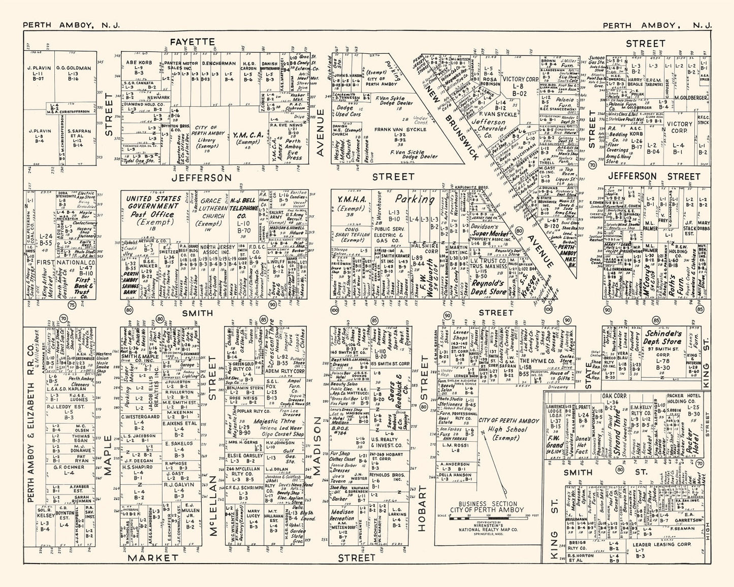 Vintage Map of Perth Amboy, NJ Business Section 1947