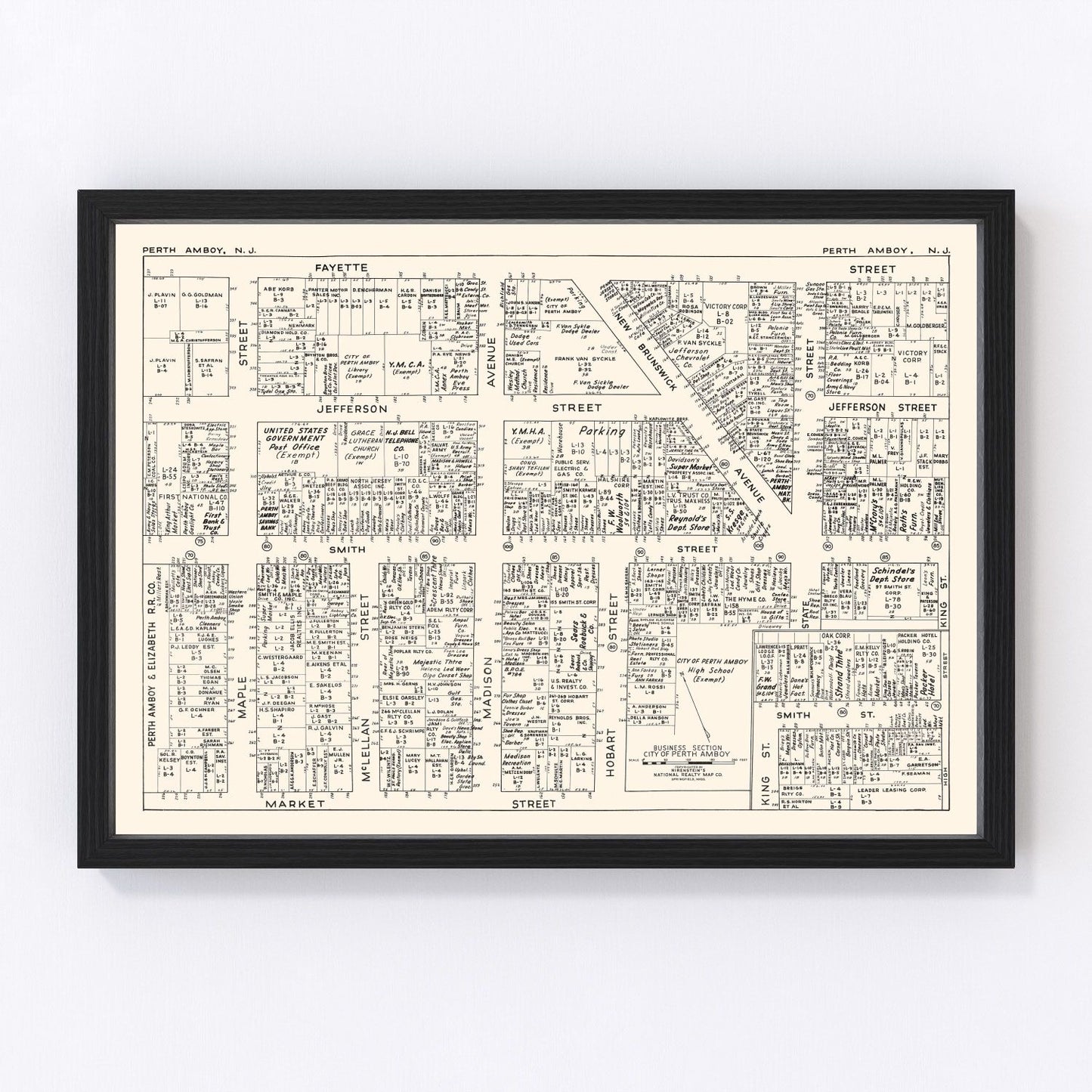 Vintage Map of Perth Amboy, NJ Business Section 1947