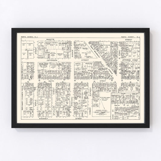 Vintage Map of Perth Amboy, NJ Business Section 1947