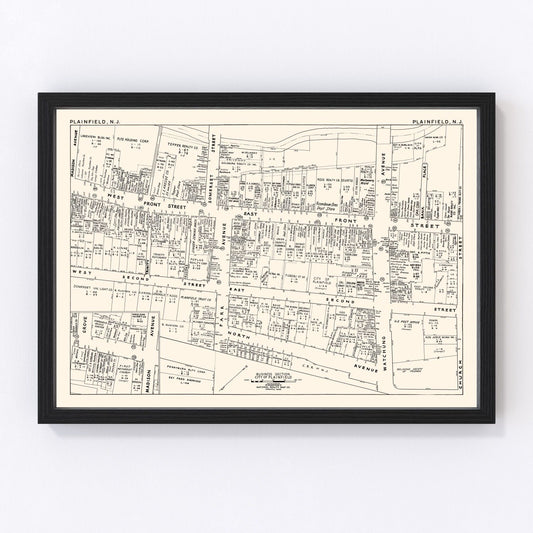 Vintage Map of Plainfield, NJ Business Section 1947