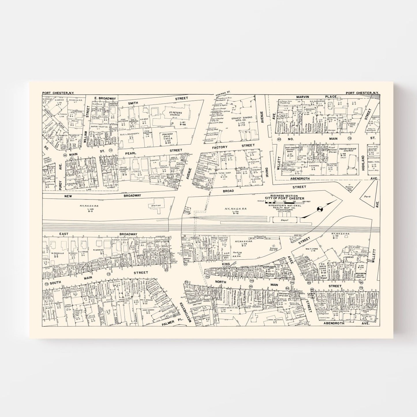 Vintage Map of Port Chester, NY Business Section 1947