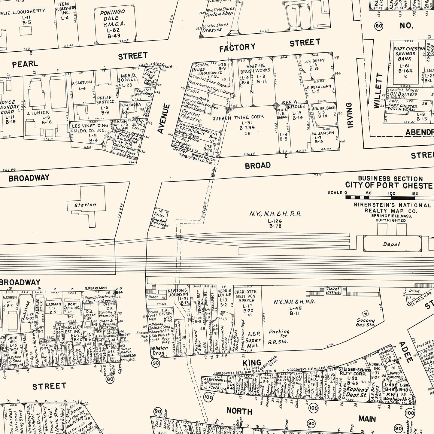 Vintage Map of Port Chester, NY Business Section 1947