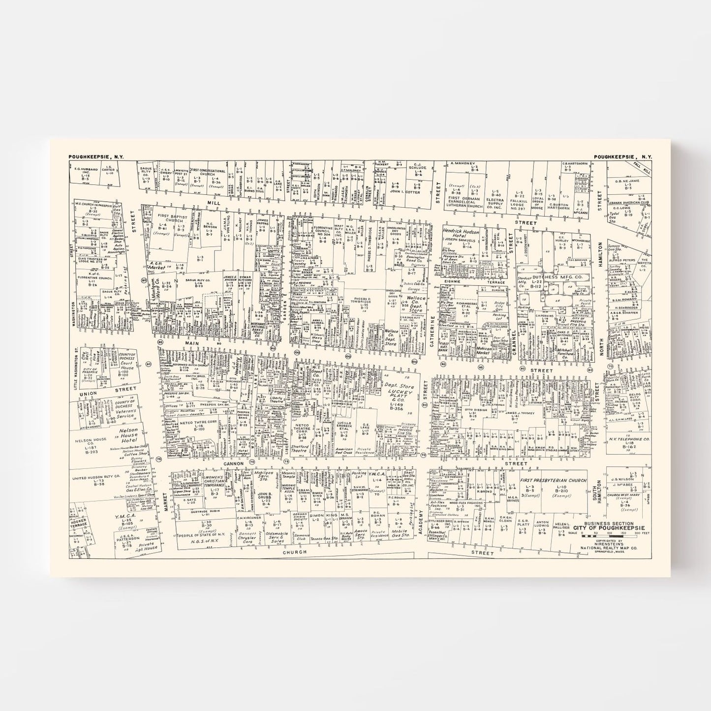 Vintage Map of Poughkeepsie, NY Business Section 1947