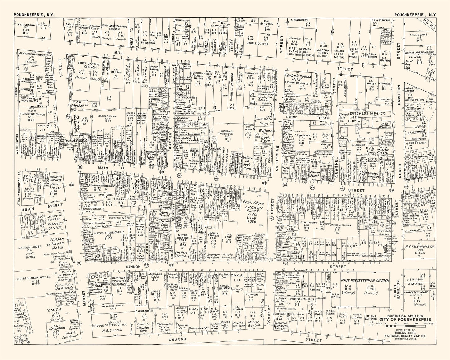 Vintage Map of Poughkeepsie, NY Business Section 1947