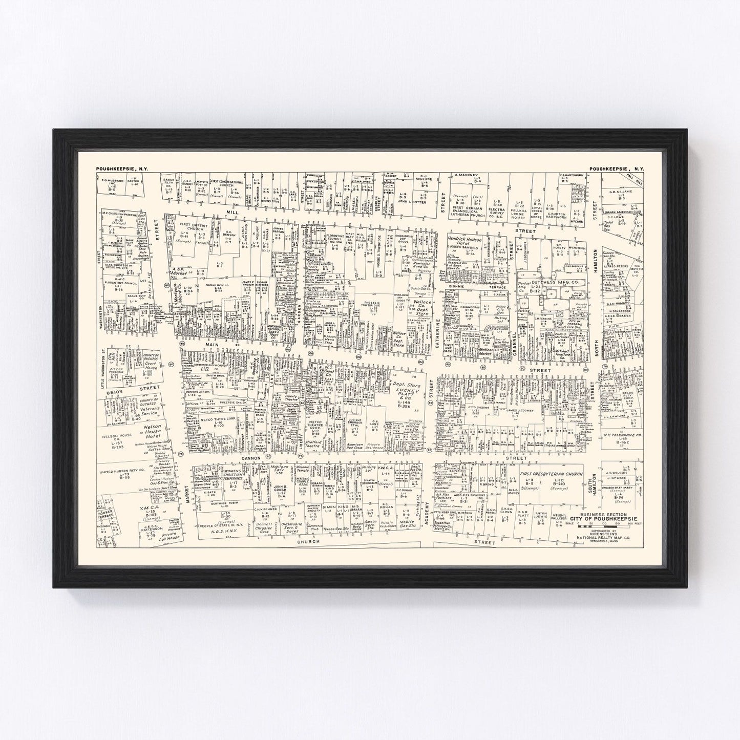 Vintage Map of Poughkeepsie, NY Business Section 1947