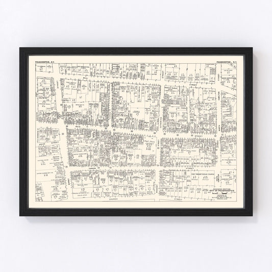 Vintage Map of Poughkeepsie, NY Business Section 1947