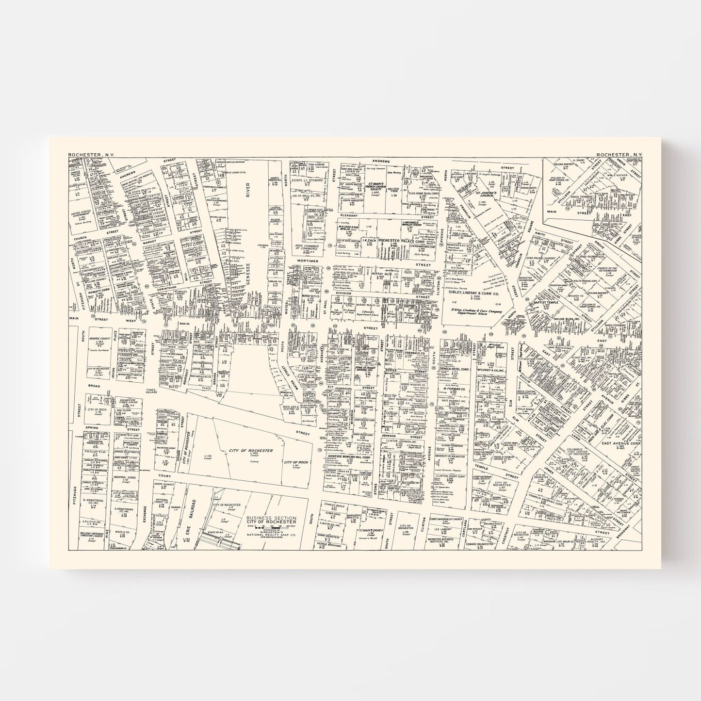 Vintage Map of Rochester, NY Business Section 1947