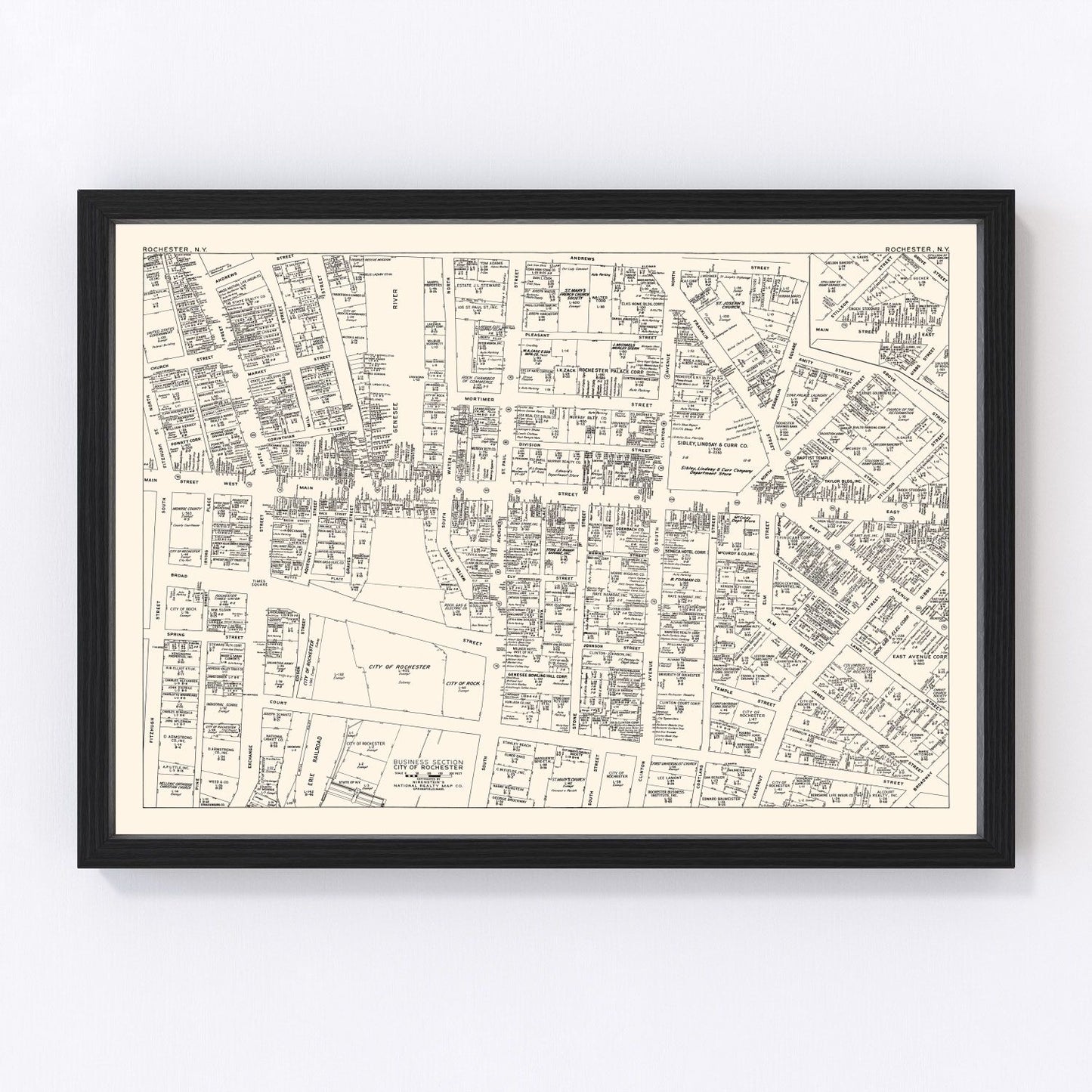 Vintage Map of Rochester, NY Business Section 1947