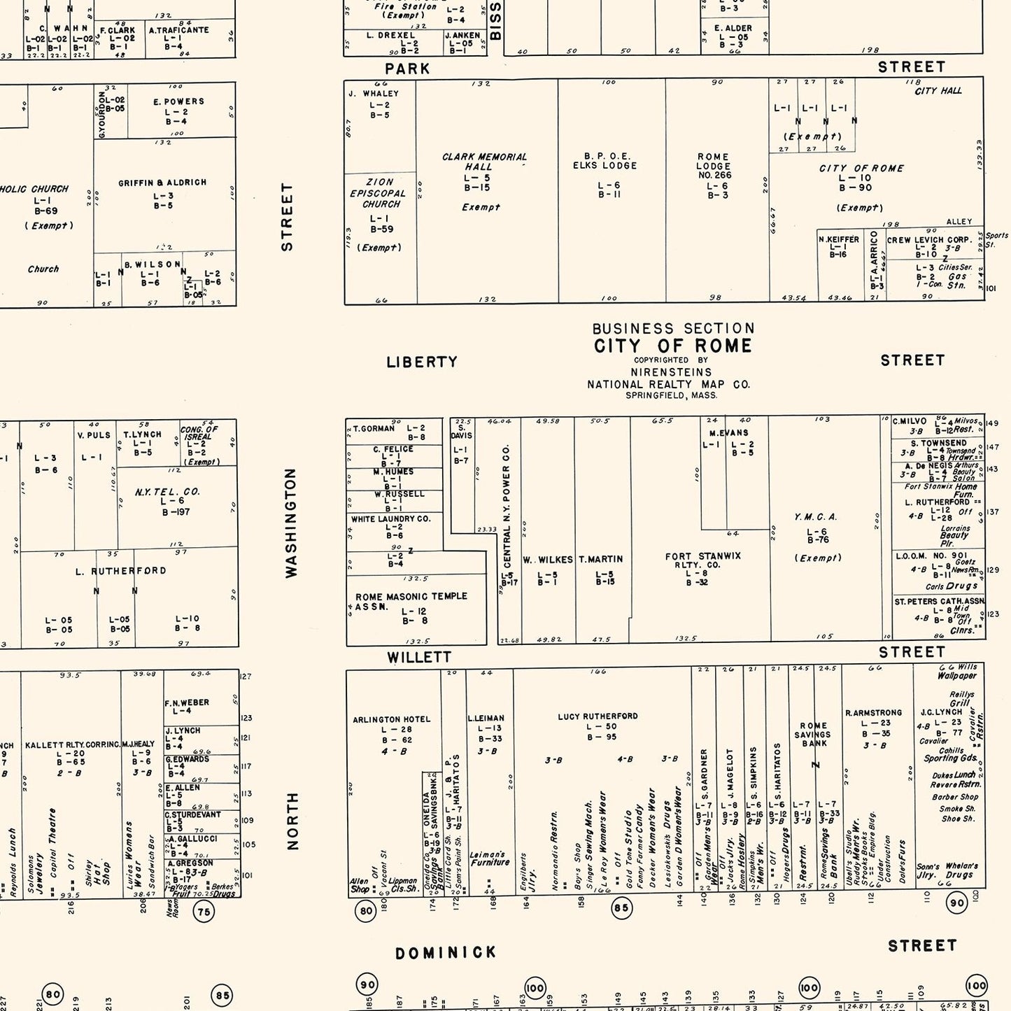 Vintage Map of Rome, NY Business Section 1947