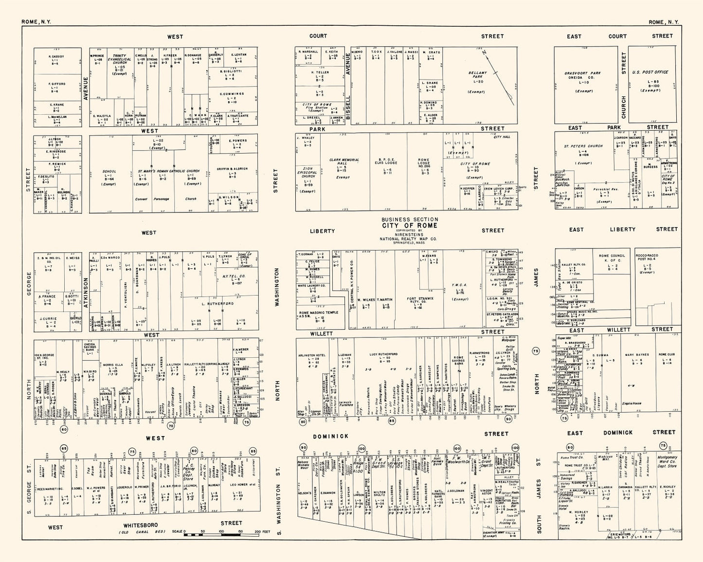 Vintage Map of Rome, NY Business Section 1947