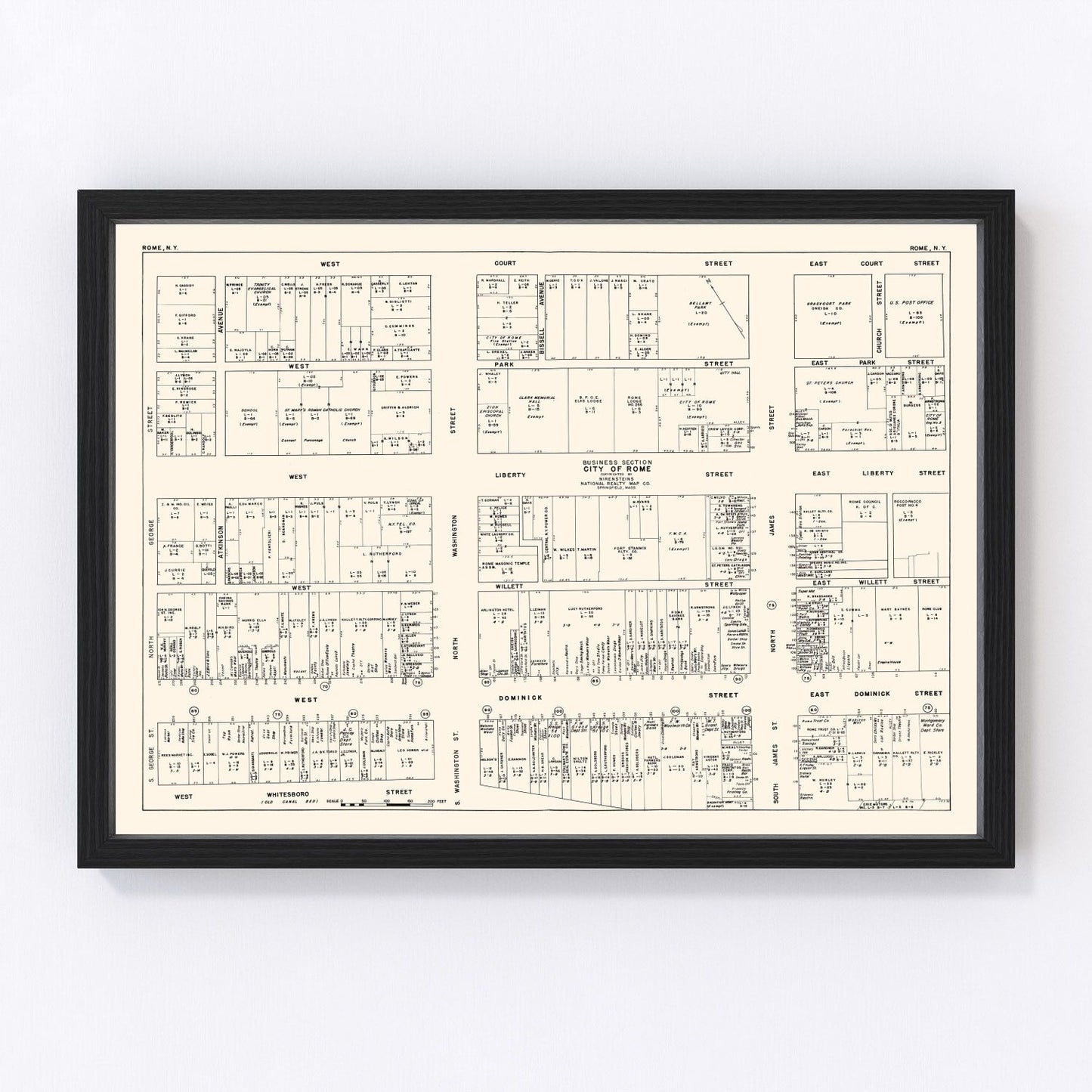 Vintage Map of Rome, NY Business Section 1947