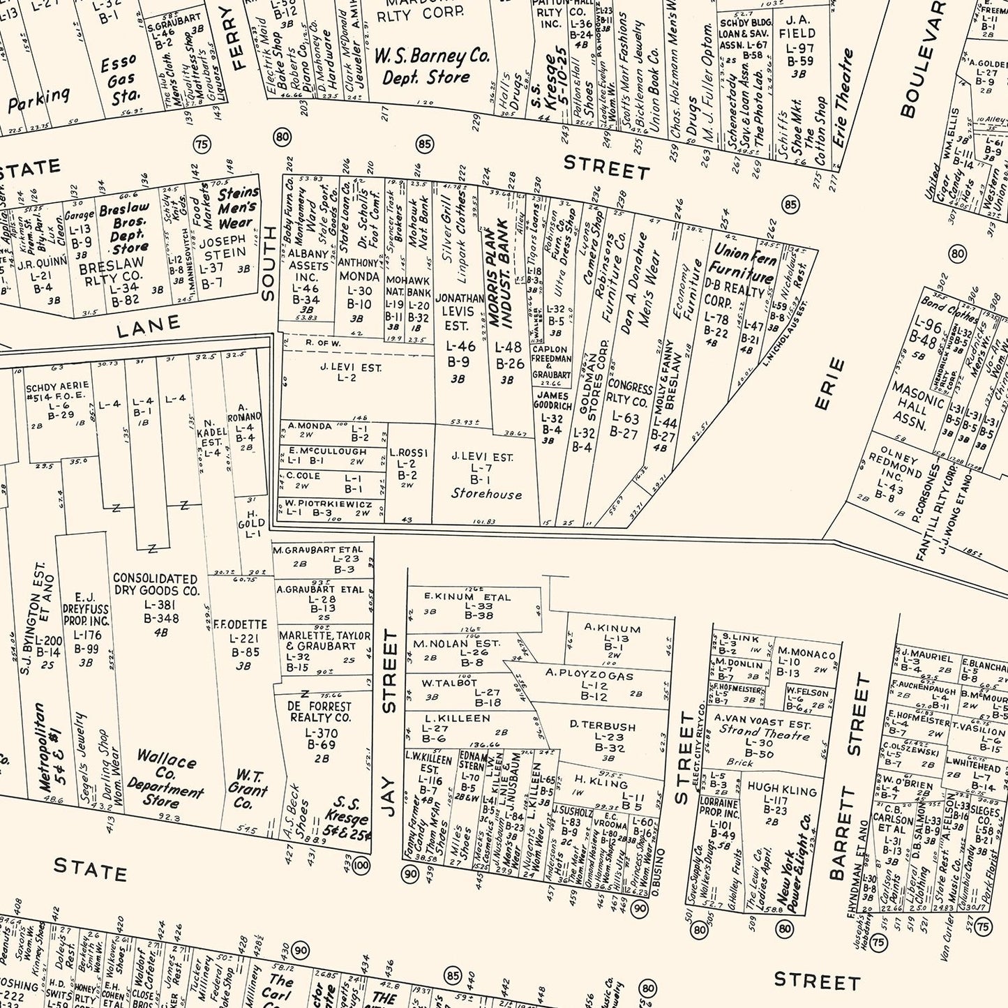 Vintage Map of Schenectady, NY Business Section 1947