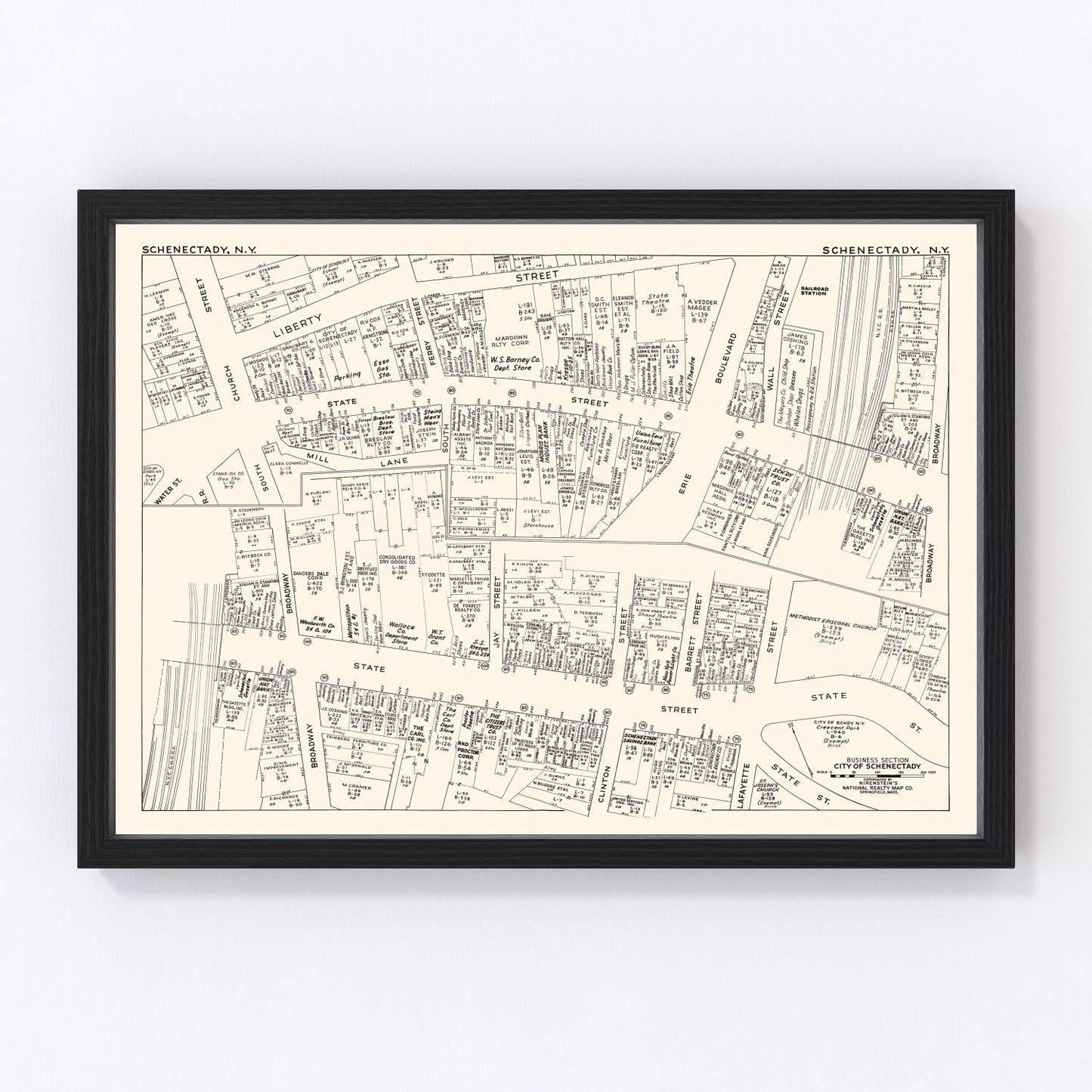 Vintage Map of Schenectady, NY Business Section 1947