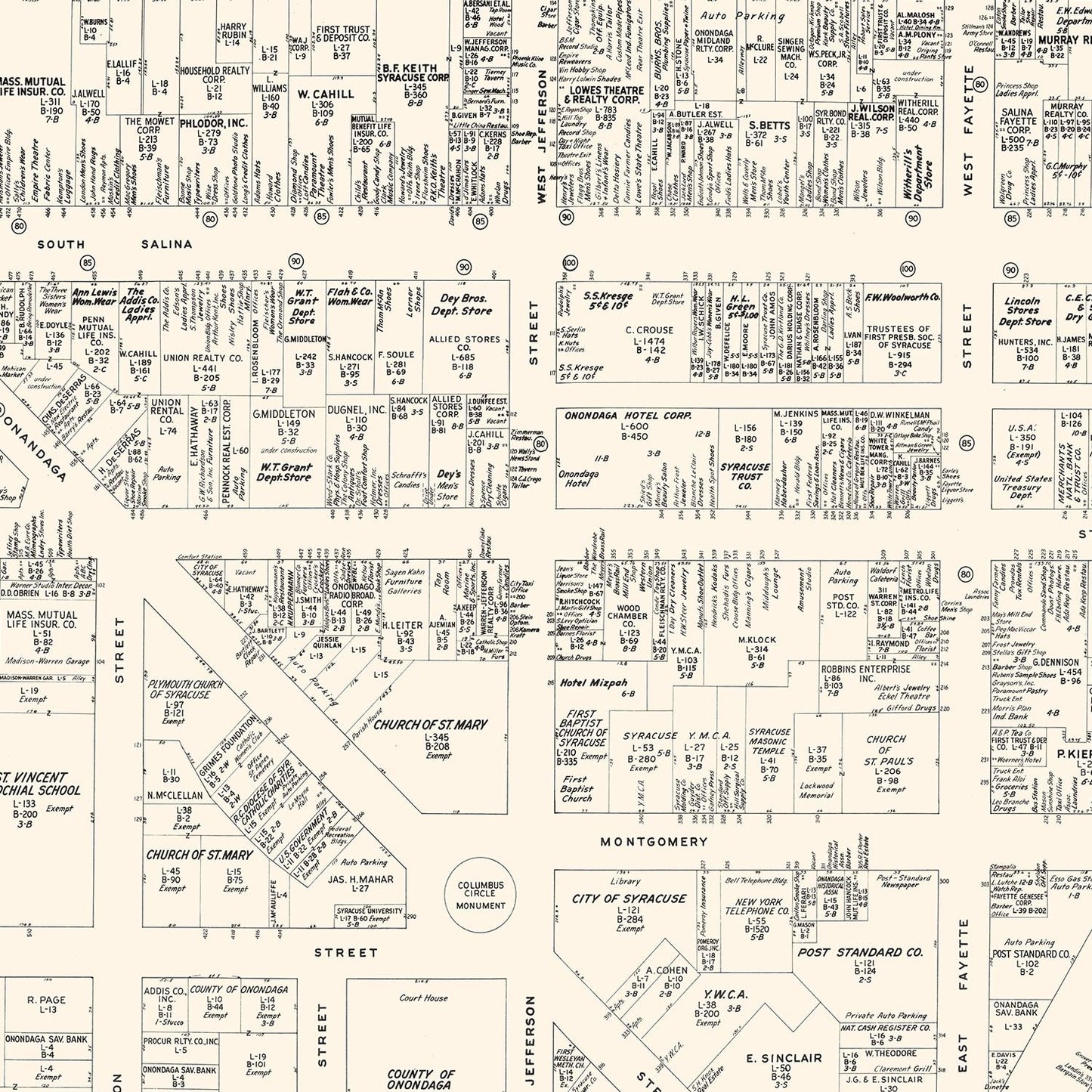 Vintage Map of Syracuse, NY Business Section 1947
