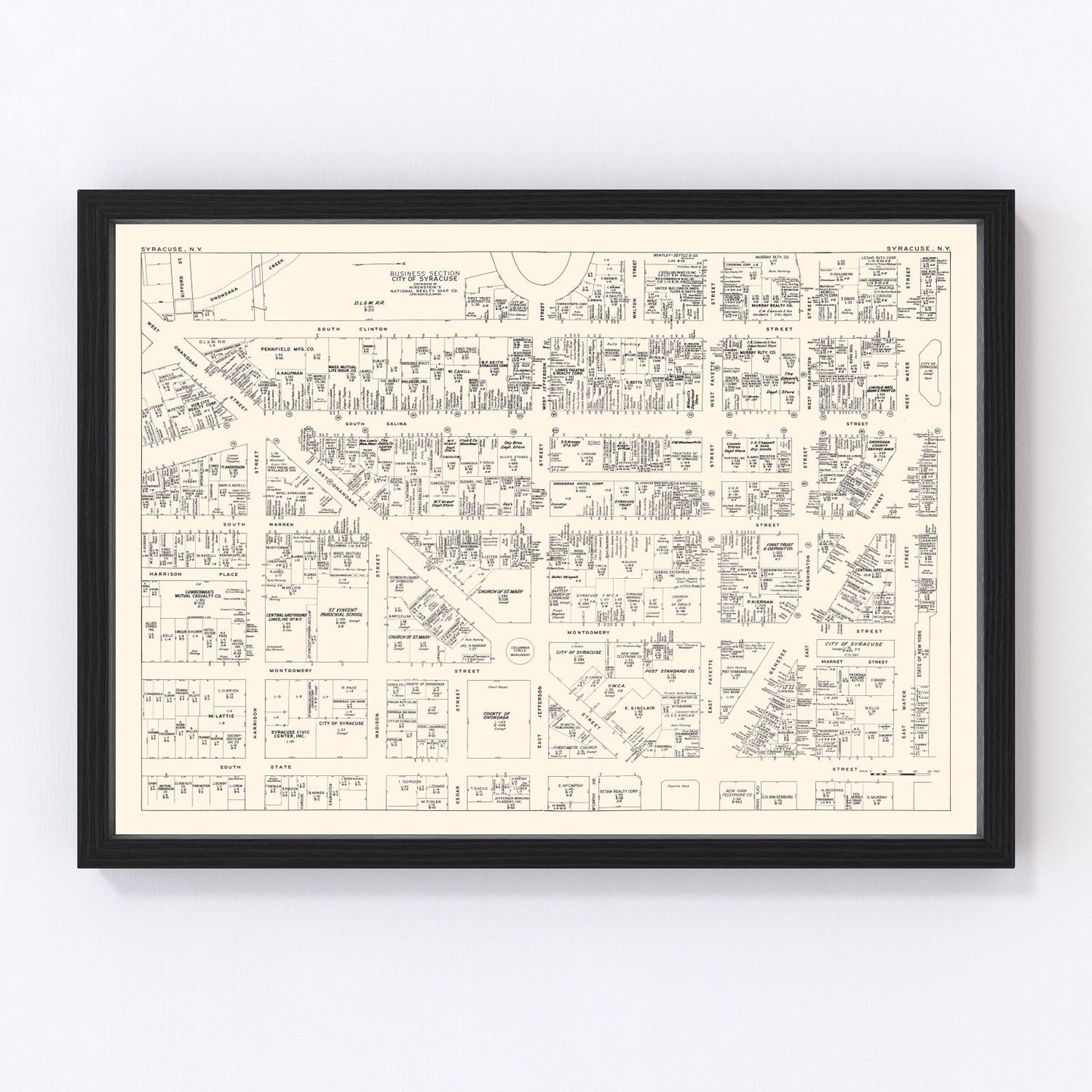 Vintage Map of Syracuse, NY Business Section 1947